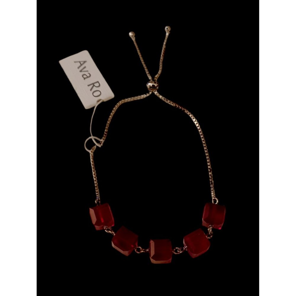 Ava Ro 925 Sterling Silver Swarovski Square Red Crystal Adjustable Bracelet NWT